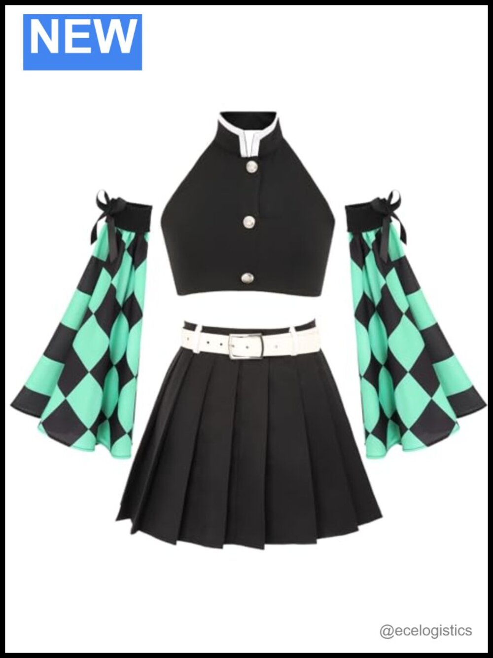 Women's Cosplay Costume Top Pleated Skirt Detachable Sleeves